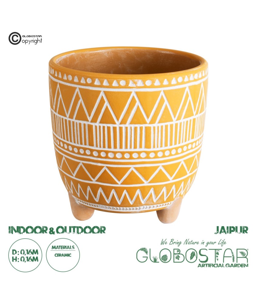 GloboStar® Artificial Garden JAIPUR 20506 Διακοσμητικό Κεραμικό Κασπώ Γλάστρα - Flower Pot Πορτοκαλί με Λευκό Φ16 x Υ16cm